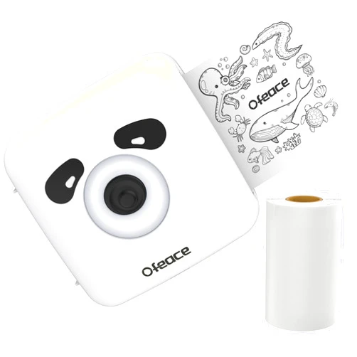 Ofeace Mini Sticker Printer Maker Machine with Paper, 300DPI Mini Thermal Portable Inkless Printer for Label, Study Notes, Pictures, DIY, Journal, Portable Bluetooth Pocket Phone Printer (White)