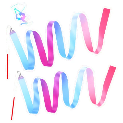 PEOVLVN 2 Pack Dance Ribbons, 78.7 Inch Ribbon Dancer Wand for Kids Colorful Rhythmic Gymnastics Ribbon Gymnastics Stuff Ribbons for Girls Dancing Talent Show Gymnastics Party Favors