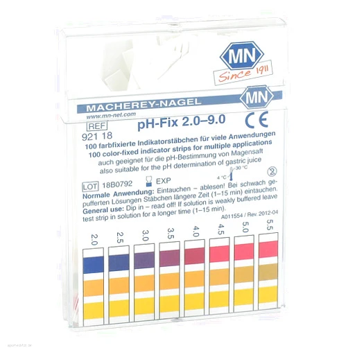 Macherey-Nagel, 92118, pH-Fix 2.0-9.0, Box of 100 Strips