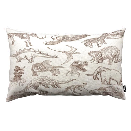 TKS MITLAN Dinosaur Pillow Covers 12 x 20 Inch Sketch Bones Fossils Mammoth Stegosaurus Trilobite Ancient Animal Linen Couch Bed Sofa Car Waist Cushion Cover 12 x 20 inch