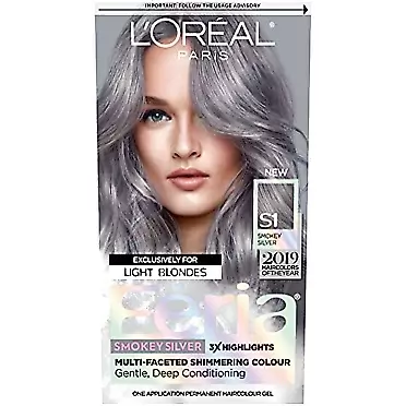 L'Oral Paris L'Oreal Paris Feria Multi-Faceted Shimmering Permanent Hair Color, Smokey Silver, Pack of 1, Hair Dye SILVER & PINKS Pack of 1 S1 Smokey Silver