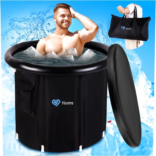 Hicare 30'' Extra Large Ice Bath Tub for Athletes with lid,phone pocket: 120 Gallons Cold Plunge Pool Outdoor, Portable Ice Pod for Adults, Inflatable Ice Tub Barrel Cold Therapy Freestanding Bath