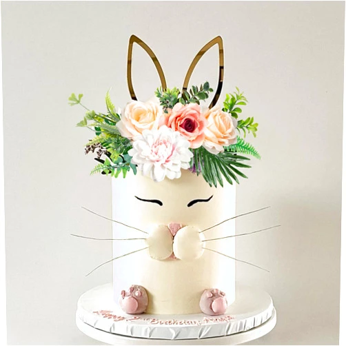 DRWATE Easter Cake Topper Flower Cake Decorations Bunny Ears Cake Topper for Easter Festival Birthday Party Baby Shower Supplies (Style 1)