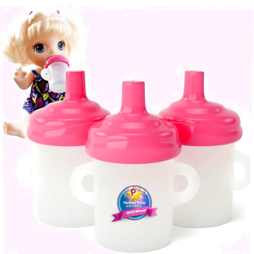 Doll Buddies Sippy Cup for Baby Alive Dolls | Sippy Dolls Accessories Compatible with Baby Alive Dolls that Drink and Wet | Doll Sippy Cup can be Filled with Water | 3 Pack