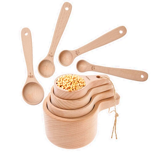 LiebeOlivee Wooden Measuring Cups and Spoons Set of 8, Handcrafted with Wood Finish - Natural Wooden Measuring Cups Measuring Spoons for Measuring Dry Ingredients for Baking Cooking, Kitchen accessories Gift
