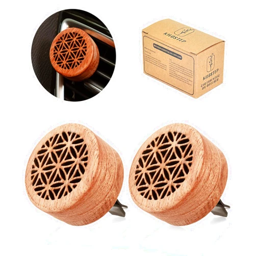KILOSTEP Essential Oil Car Diffuser, 2 PCS Car Aromatherapy Wood Diffuser with Vent Clip