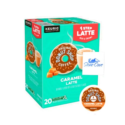 Stone Cove The Original Donut Shop 1 Step Latte Caramel Latte K Cups Bundle - 20 K Cups Per Box - Easy to Make Latte K Cups for Keurig Coffee Makers - Rich & Creamy (20 Count, Caramel Latte)