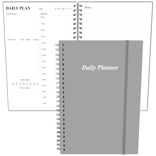 Heveboik Daily Planner Undated - A5 To Do List Notebook Hourly Schedules, Spiral Appointment Planner for Women and Men, PVC Hardcover, Inner Pocket, Elastic Closure, 5.8
