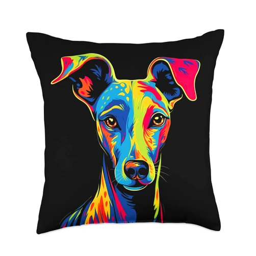 Whippet Gifts by J Funny Whippet Dog Mom or Dad Colorful Puppy Art Lover Black Throw Pillow