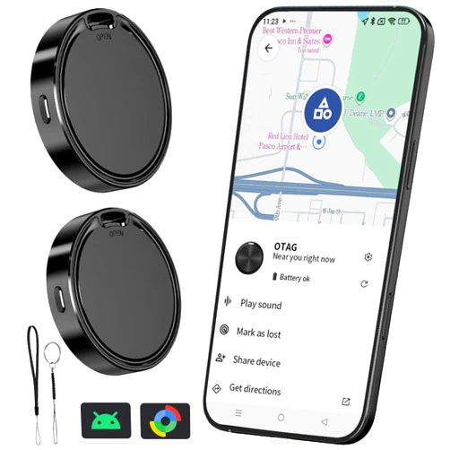 CooAoo Tracker Tag for Android 2 Pack Luggage Tracker Tags Work with Google Find Hub App (Android Only) Bluetooth Tracker Key Finder and Item Locator for Wallets, Backpack, Suitcases-Black