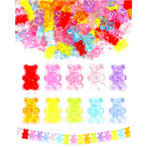 FIVEIZERO 200pcs FIVEIZERO Clear Acrylic Bear Beads, Mixed Color Gummy Bear Beads for Bracelet, Necklace, and DIY Crafts, Cute Bear Charms for Jewelry Making
