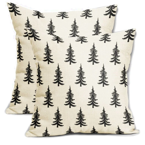 Aytipun Christmas Tree Pillow Covers 18x18 Set of 2 Black Xmas Rustic Style Winter Print Decorative Outdoor Pillowcases Farmhouse Vintage Holiday Decorations Throw Cushion Case Decor for Couch Sofa Bed