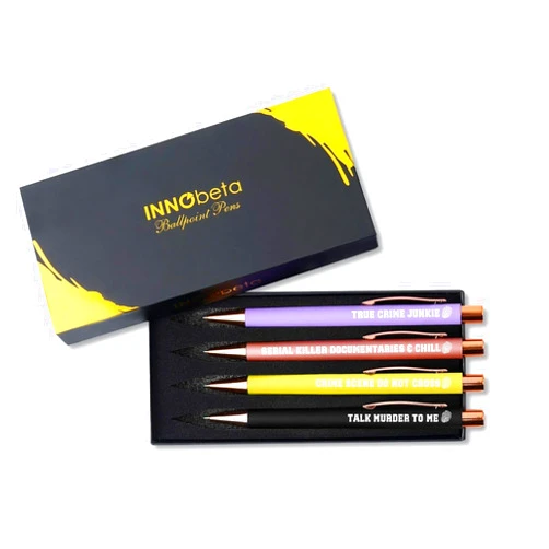 InnoBeta True Crime Gifts, Ballpoint Pen Set of 4, Gift Ideas for Crime Lovers, True Crime Podcast, Junkie, Women