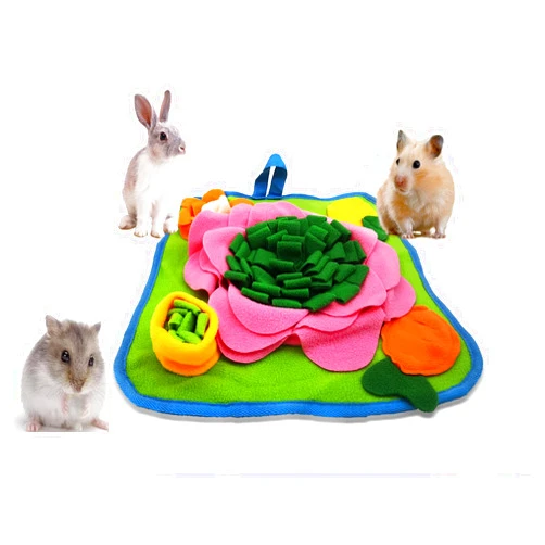 Dliduy Rabbit Foraging Mat，Bunny Snuffle Mat for Hamsters Puzzle Toys Ferrets Interactive Feeding Mat for Guinea Pigs Hedgehog Chinchillas Small Animals Stress Relief (Green Pink)