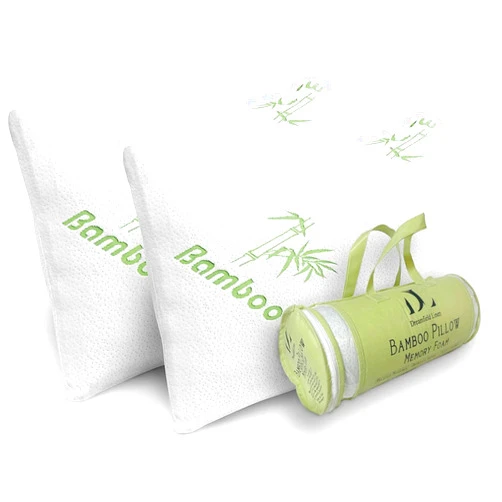 DreamField Linen Rayon Derived from Bamboo Pillows Queen Size Set of 2 Shredded Memory Foam for Sleeping - Ultra Soft, Cool & Breathable Cover w/Zipper Closure - Relieves Neck Pain - Back/Stomach/Side Sleeper