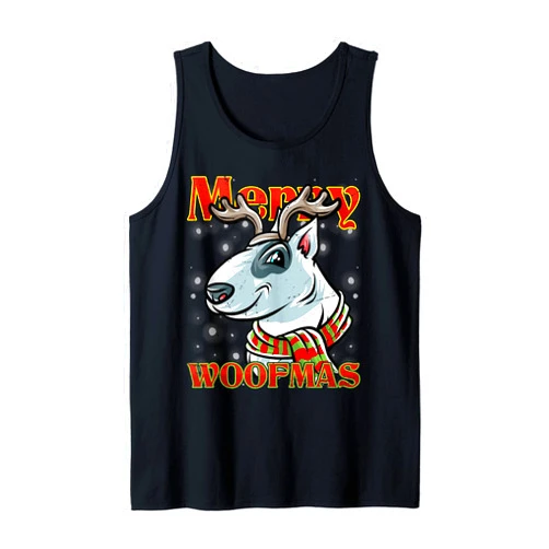 BCC Bull Terrier Shirts & Bully Dog Lover Gifts Merry Woofmas Bull Terrier Reindeer Dog Christmas Dogs X-Mas Tank Top