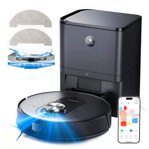 Proscenic Q8 Max Robot Vacuum and Mop with Self Emptying [4200 Pa, LiDAR Navigation] Mopping Robotic Vacuum Cleaner, 200 Min Run, Automatic Self-Charging, WiFi APP Control for Floor, Pet Hair, Carpet