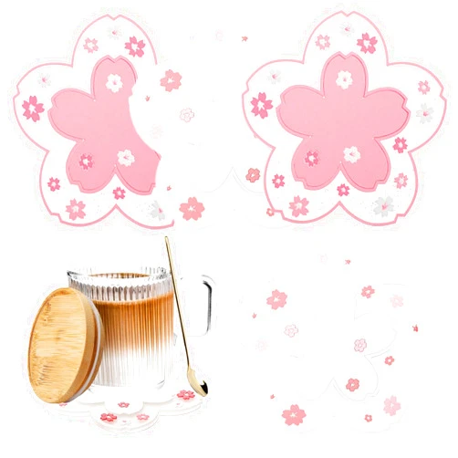 MBOTIROSA Coasters for Drinks Set of 4, Sakura Coaster Cherry Blossom Cup Mats Cup Pads for Table Cup Mat for Drinks, Coffee, Tableware Tea (4.5in)