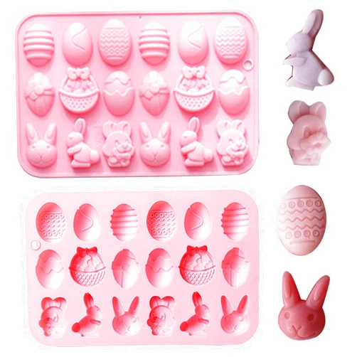 Furimuk Easter Silicone Chocolate Mold 2 Pieces Egg Rabbit Bunny Shaped Mould for Chocolate Candy Cake Fondant Jelly Pudding Manual Soap Hot Chocolate Cocoa Bombs Making of Easter Party Decoration