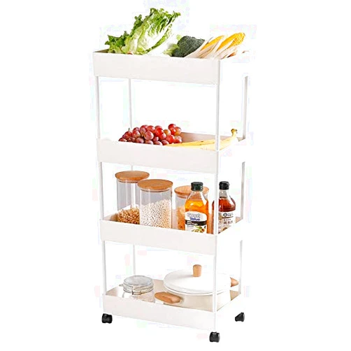 Payeel 4-Tier Rolling Utility Cart, White, 15.7in x 8.6in x 35.4in