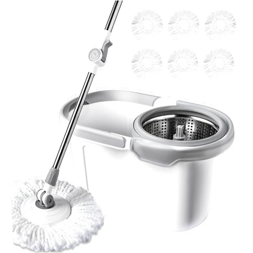 BOOMJOY Spin Mop and Bucket with Wringer Set, Easy Wring Mop for Floor Cleaning with 6 Microfiber Replacement Refills, Stainless Steel Extended Handle
