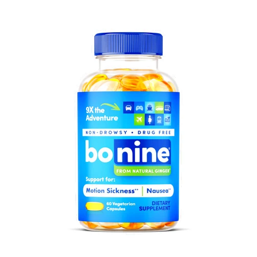Bonine Ginger Root Extract Liquid Capsules - Non-Drowsy Motion Sickness Relief - 40 mg Ginger for Nausea Relief - Ginger Supplement - Cruise Ship Essentials - Morning Sickness Relief - 60 Capsules