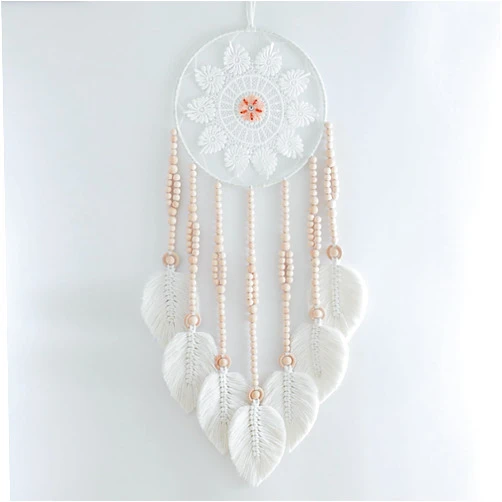 Aniaoie Macrame Dream Catchers for Bedroom Dream Catcher Wall Decor Large Boho Wall Hanging with 7 Woven Leaves Tassels Home Decoration Ornament Craft Gift,White