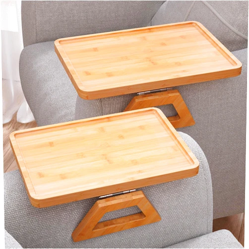 Danfoxer 2 Pack Couch Arm Tray,Bamboo Folding Sofa Tray,Sofa Armrest Trays Clip-On Couch Desk for Drinks,Snacks,Phone,Remote Control（Natural）