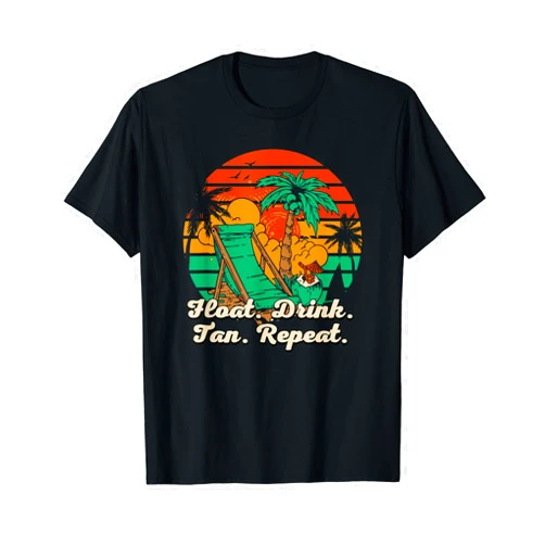 Beach Lover Basking Tropical Hobby Sunscreen Float Drink Tan Repeat Beach Sunbathing Ocean Tanning Summer T-Shirt