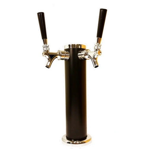 BEERGON Double Tap Draft Beer Tower - 2-Tap Beer Column 13-inch High by 3-inch Diameter - Stainless Steel Body with Unique Black Satin Finish - Silver Chrome Finish Faucets - BEERGON BT-1000