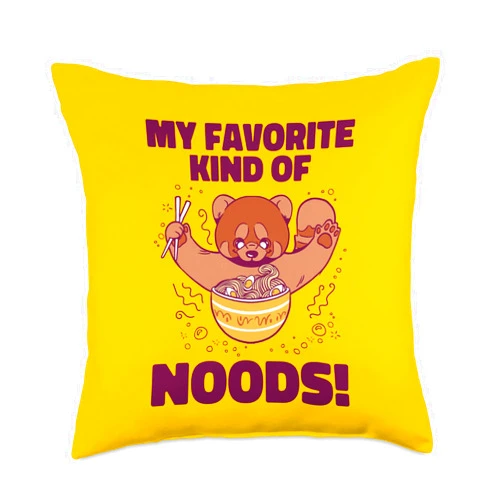 My Favorite Kind Of Noods Cute Red Panda Eating Ramen Noodle Japanese Food Throw Pillow, 18x18, Multicolor