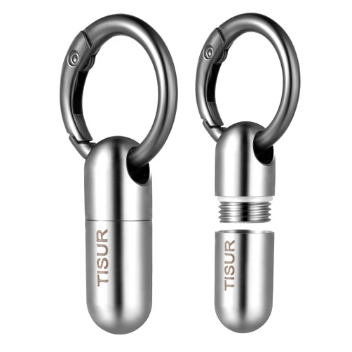 TISUR Micro Keychain Pill Holder, Titanium Pill Case Waterproof Pill Fob for Emergency Aspirin & Nitroglycerin for Travel Purse Pocket