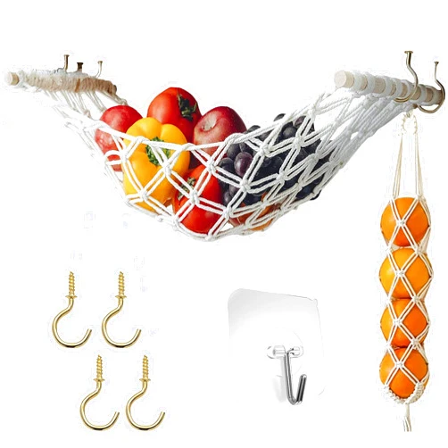 Homecredibles Fruit Veggie Hammock Under The Cabinet - Produce Hammock Hanging, RV Fruit Vegetable Hammock, Boho Decor, Kitchen Organization by HOMECREDIBLES Natural