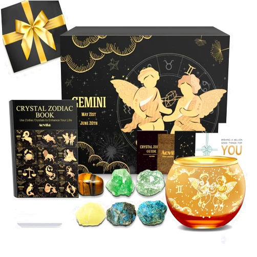 Aovila Gemini Birthday Gifts for Women - Gemini Candle Holder Crystals Birthstones Box Set - Zodiac Astrology Horoscope Gifts for Her Mother Sister Best Friends