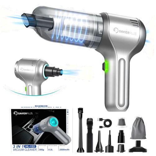 SakerPlus Car Vacuum Cleaner-Wireless Handheld Car Vacuums with Best Suction,Brushless Motor 12000PA Maximum Power,3 in 1 Mini Portable Vacuum Cleaner Cordless for Home,Office,Kitchen,Cars