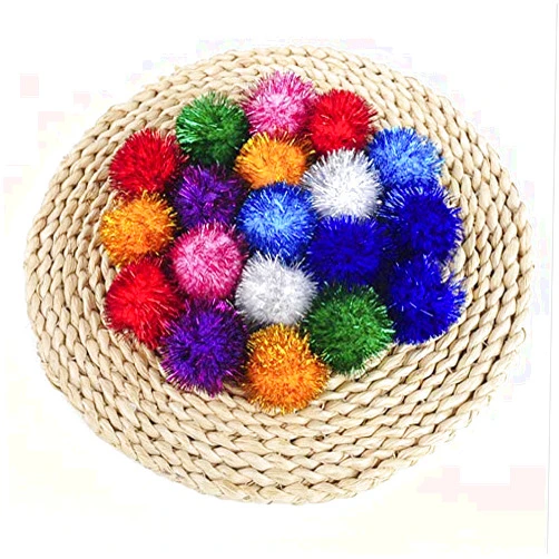 YYCRAFT 200pcs Glitter Tinsel Pom Poms Sparkle Balls for DIY Craft/Party Decoration/Cat Toys(15mm,Assorted Color)