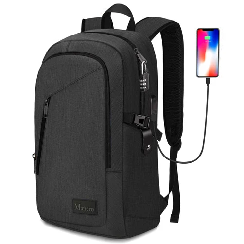 Mancro Business Travel Laptop Backpack, Anti Theft Slim Laptop Bag with USB Charging Port for Men and Women, Tech Computer Bag Fits 15.6 Inch Laptop and Notebook (Black)
