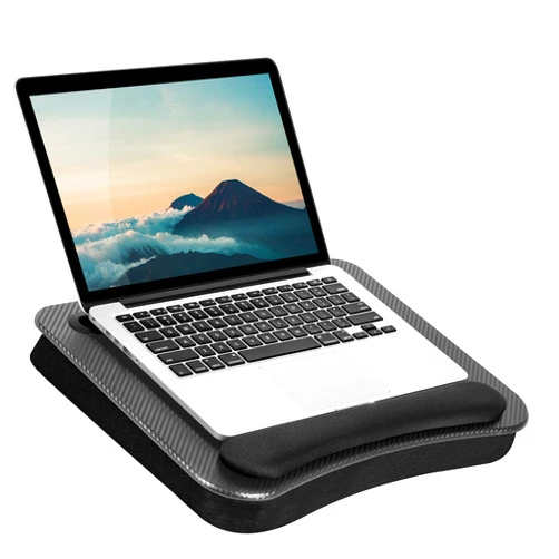 LAPGEAR Memory Foam Lap Desk with Wrist Rest and Media Slot - Medium - Black Carbon - Fits up to 15.6 Inch Laptops and Most Tablet Devices - Style No. 91338