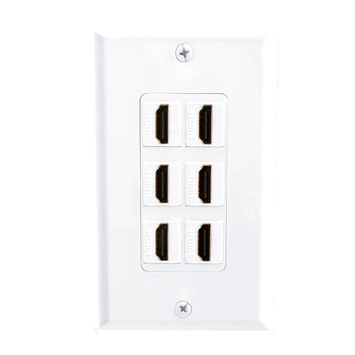 TENINYU HDMI Wall Plate 6 Port, HDMI Socket Plug Insert Jack Outlet Panel Mount Support 4K 60Hz HDR 1080P 3D Ethernet Built in High Speed Cable Extension Coupler for Projector & Home Theater (6 Port)