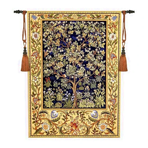 Aubelin Tapestry Small Blue William Morris Tree of Life Fine Art Tapestry Wall Hanging Size 35