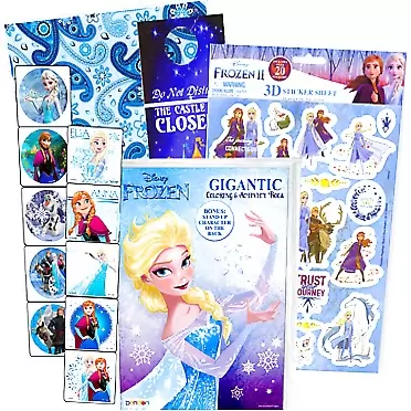 Disney Studios Disney Frozen Coloring Book Set with Frozen Stickers - Bundle Includes Frozen 192 pg Coloring Book, Frozen Stickers, 3-D Puffy Stickers, Castle Door Hanger, in Gift Bag Disney Frozen Coloring Book and Stickers