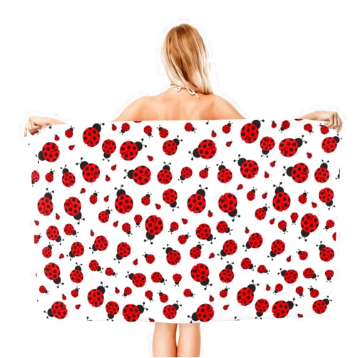 PAILON Fresh Ladybug Beach Towels Oversized Bath Towels, Large Beach Towel Microfiber Towel, Luxury Bath Sheets Towels for Adults Bathroom Shower Pool Bath Towels Beach Blanket 52in/32in
