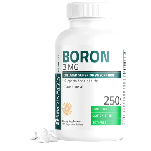 Bronson Boron 3 MG Chelated Superior Absorption Supports Bone Health Trace Mineral, Non-GMO, 250 Vegetarian Tablets