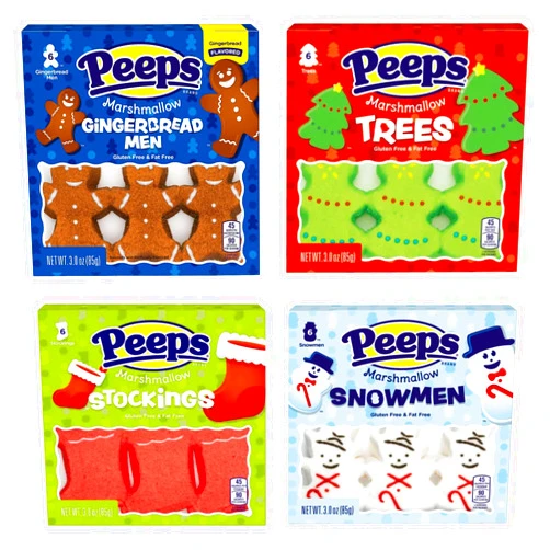 Peeps Christmas Marshmallow Variety Pack of 4-6 Count - Trees, Gingerbread, Snowmen, and Stockings - Delicious Fun for the Whole Family