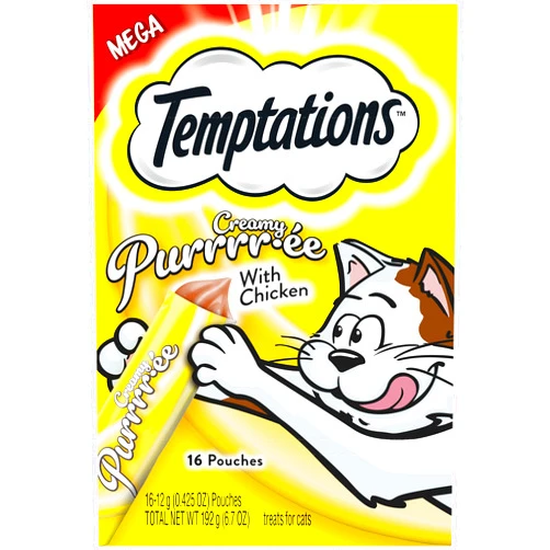 Temptations Creamy Puree with Chicken Lickable, Squeezable Cat Treats, 0.42 Oz Pouches, 16 Count (pack of 1)