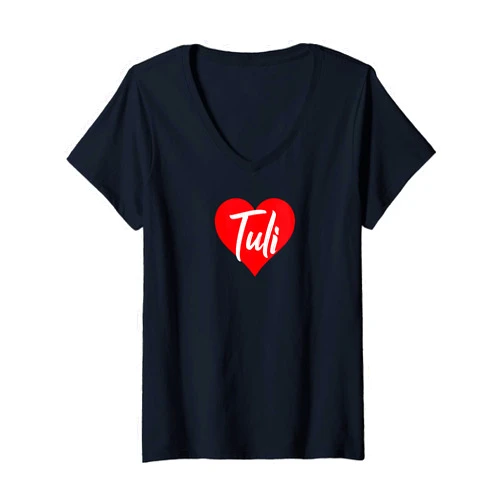 Cool Nombre Personalizado Amor Corazón Tees Womens Amo a Tuli Primer Nombre Yo Corazón V-Neck T-Shirt