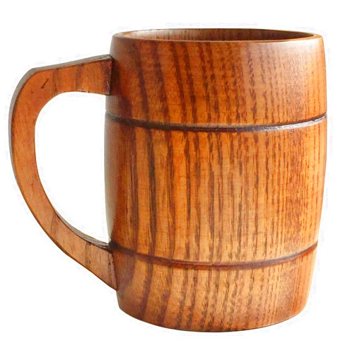 CLELO Wooden Beer Mugs,Top Grade Natural Handmade Retro Brown Wood Cup with Handle for Drinking Tea Coffee Wine Beer Hot Drinks,350 ML Wooden Tankard for Men/Women