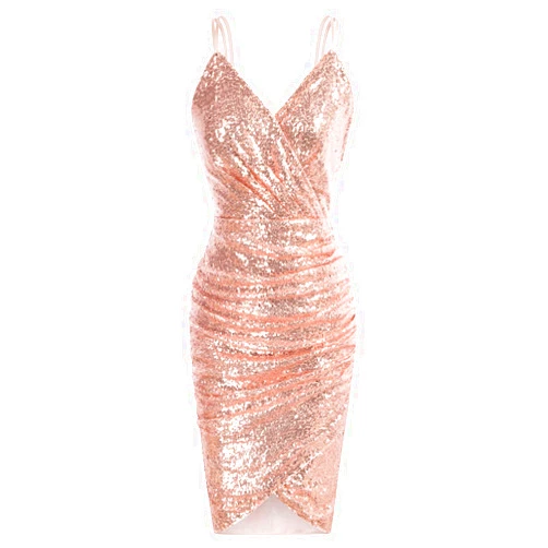 GRACE KARIN Women's Sexy Sequin Sparkly Glitter Ruched Party Club Dress Spaghetti Straps Wrap V-Neck Bodycon Dress
