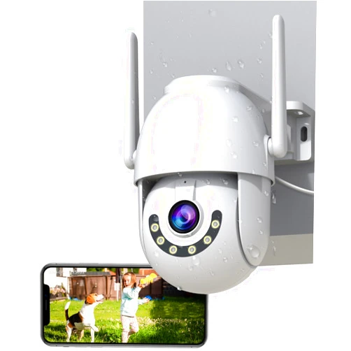 JOOAN 2K WiFi Outdoor Security Camera 360° PTZ Cameras Home Security Plug-in Surveillance IP Camera Yard Garage IP66 Waterproof 2 Way Audio Motion Detection Color Night SD Cloud Storage Only 2.4G