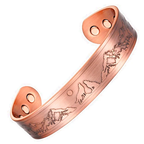 Willis Judd Mens Copper Bangle Wolf Bracelet Howling Wolves With Full Moon Wildlife Design